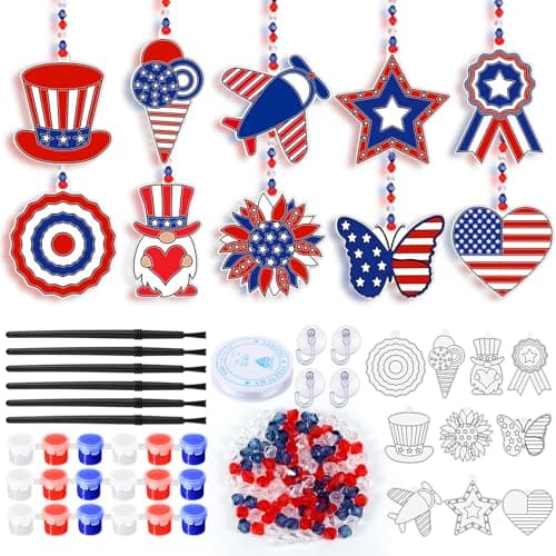 WinnerWhy 30 Sets 4th of July Crafts Bulk, Patriotic 250th Anniversary Stained Glass Sun Catcher Art Kits for Memorial Day Home Party Project Activities Hanging Ornaments