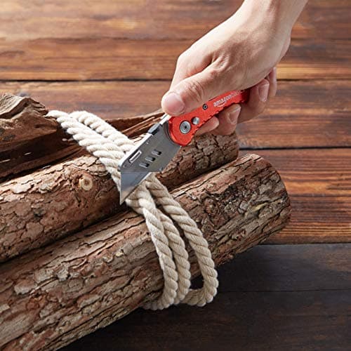 Amazon Basics Folding Utility Knife Box Cutter with Back-lock Mechanism, Portable Lightweight Aluminum Handle, Red — view 6