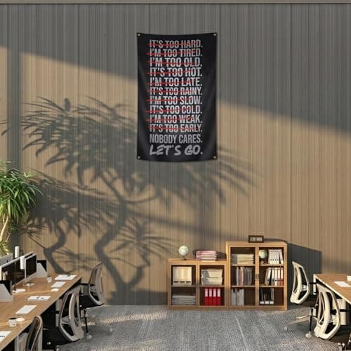 Nobody Cares Let's Go Gym Flag 5x3 Ft Motivational Workout Banner with 4 Brass Grommets,Durable Inspirational Wall Flag for Home Gym, Fitness Studio & Office Decor — view 5