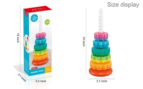 FineSource Plastic Rainbow Stacker Toddler Spinning Toy Early Intervention Toys Stacking Rings Toy Learning Toys for 12 MonthsBaby Boys Girls (12) — view 5