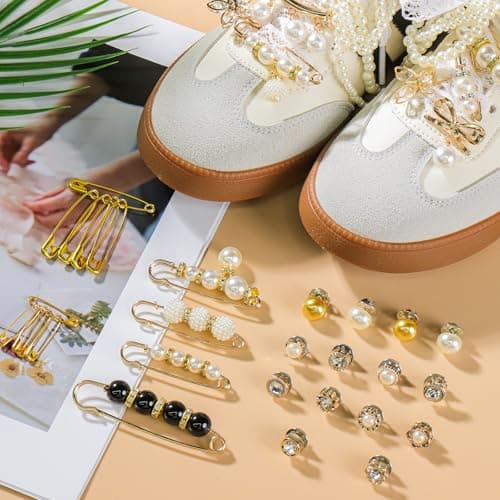 AIERSA Shoes Charms for Sneakers Socks, 43pcs Pearl Shoe Lace Charms Jewelry, Junk Socks Pins, Stylish Decoration for Women, Brooch Pins Buttons for Clothes, Hats Decorations — view 5