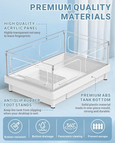 Small Turtle Tank (Tank+Lamp+Filter), Acrylic Turtle Starter Kit with Adjustable Lamp, Reptile Habitat and Terrarium with Multi-Functional Areas for Small Reptiles. (White Kit) — view 5