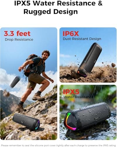 Bluetooth Speaker, 20W HD Sound, Portable Wireless, IPX5 Waterproof, Up to 24H Playtime, TWS Pairing, for Home/Party/Outdoor/Camping/Beach Essentials, Electronic Gadgets, Birthday Gift (Black) — view 3