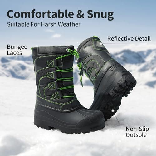 DREAM PAIRS Big Kid Knorth Black N.Green Isulated Fur Winter Waterproof Snow Boots Size 6 M Big Kid — view 4