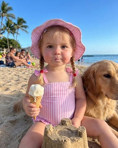 DivingBirds Baby Girl Swimsuit with Sun Hat & Headband Set, Infant Bathing Suit Summer Beach Gift 6-9 Months — view 2