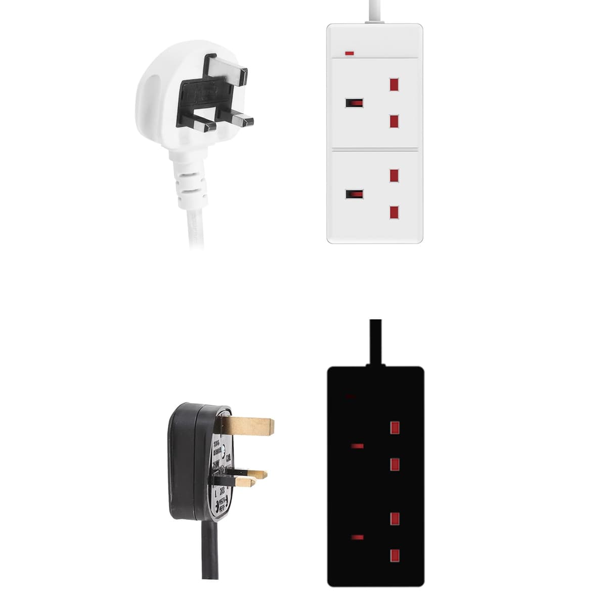 Extension Lead Power Plug Cable Cord Extender Multi Single Socket Strip Adapter 13A UK 3 Pin 4 Gang Way 5M White — view 3