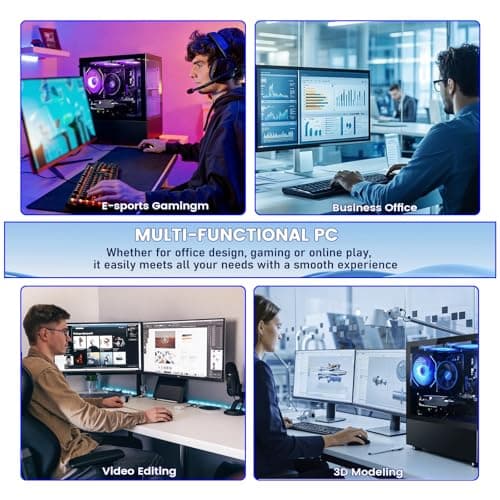 Qehi Prebuilt Desktop Gaming PC | Ryzen 5 6Cores 3.6G Up to 4.1G | 16G DDR4 RAM | 512G SSD | RX560 4G Graphics Card | WiFi 6 | Game Computer Tower Black — view 4