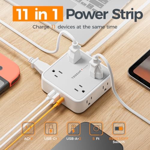 TESSAN Surge Protector Power Strip with 900J Surge Protection, 5 Ft, Grey