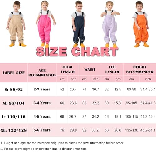 Fewlby Kids Rain Bib Pants, Toddlers Waterproof Suspender Dirty Proof Rain Wear for Boys and Girls Navy — view 6