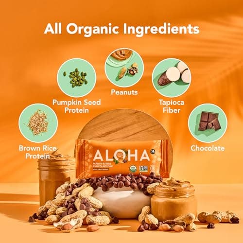 ALOHA Organic Plant Based Protein Bar | Peanut Butter Chocolate Chip, 12 Ct