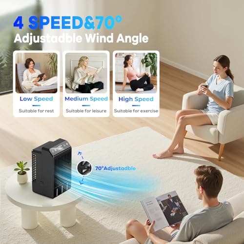 Portable Air Conditioners, Evaporative Mini Room Air Conditioner Cooling Fan, 2~12H Timer, AC Unit Air Cooler with 1000ML Water Tank, AC Portable for Room, Office, Car (Black) — view 3