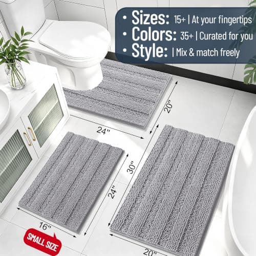 Smiry Thick Small Chenille Bathroom Rugs 24x16, Absorbent Bath Mat, Grey