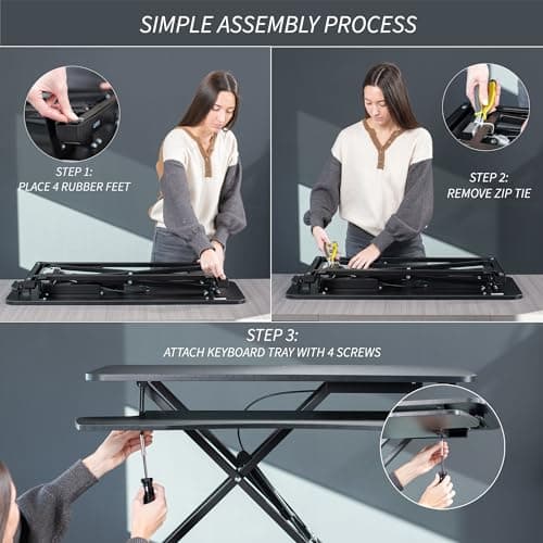 VIVO 36 inch Desk Converter, K Series, Height Adjustable Sit to Stand Riser, Dual Monitor and Laptop Workstation with Wide Keyboard Tray, Black, DESK-V036KB — view 6