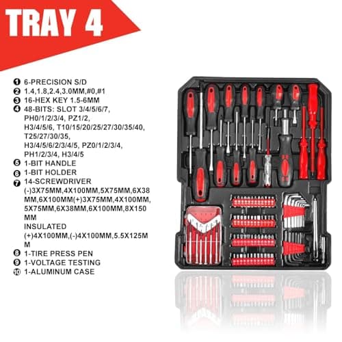 MasterSpec 1240pcs Tool Box Trolley Tool Set DIY Hand Tool Set w/2 Utility Knife — view 5