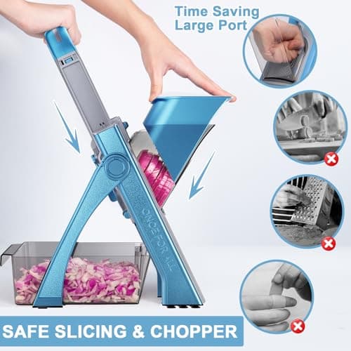 SupMaKin Upgrade Safe Mandoline Slicer Plus, Vegetable Chopper, Potato Slicer, Food Slicer Onion Chopper, Fry Cutter, Veggie Salad Dicer Kitchen Chopping Artifact Gifts (Blue) — view 2