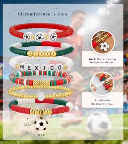 doubgood 2026 World Soccer Cup Mexico Soccer Bracelets for Women Men, Stackable Soccer Jewelry Game Day Fan Accessories Gifts for Soccer Fans — view 4