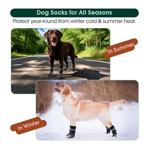 Kuoser Dog Socks with Grippers to Prevent Licking Paws, 4 Pcs Non Slip Dog Booties Paw Protector for Hardwood Floors, Double Sides Dogs Grippy Socks for Small Medium Large Senior Dogs — view 5