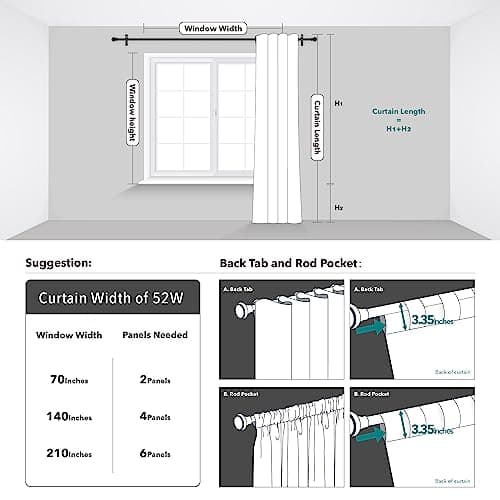Deconovo Blackout Curtains 84 Inch Long 2 Panels, OEKO-TEX Certified Back Tab and Rod Pocket Thermal Black Out Curtains, Room Darkening Window Curtains for Living Room Bedroom, Black, 52Wx84L — view 7
