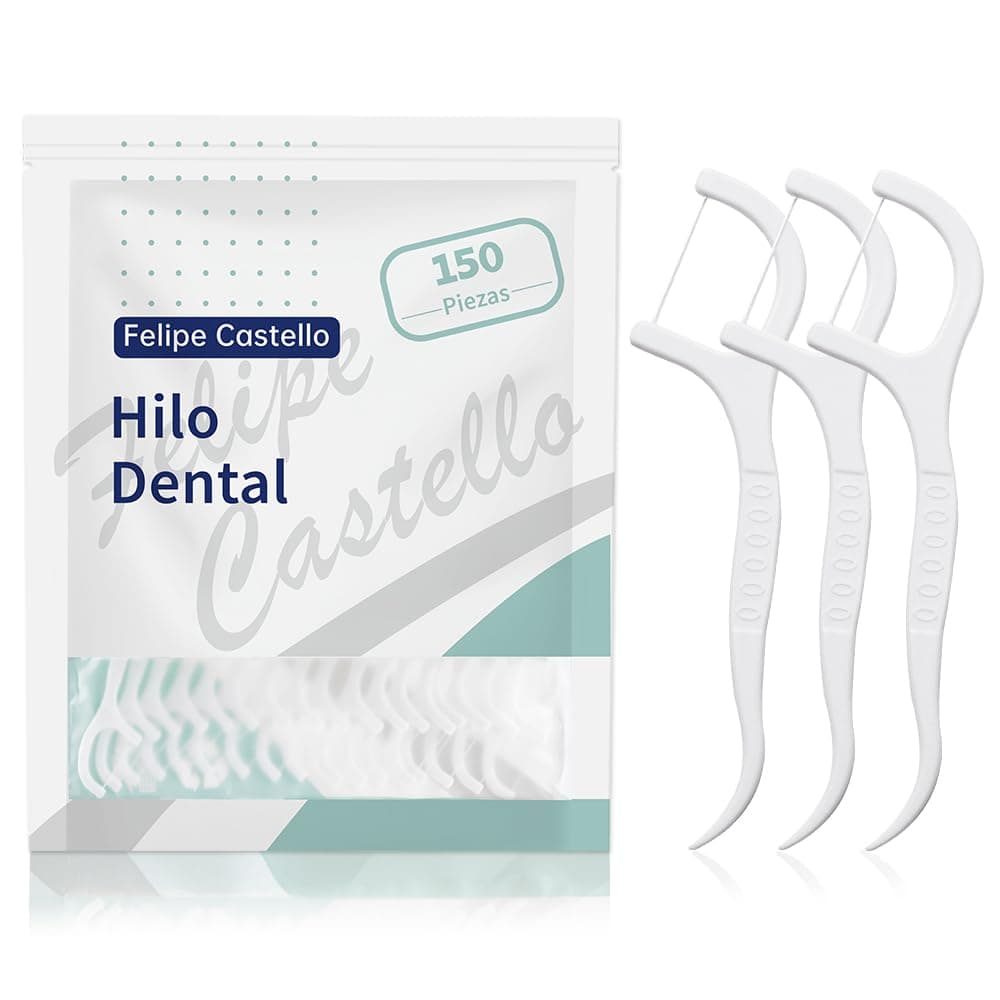 150 unidades de palillos con hilo dental by Felipe Castello, horquilla interdental con estuche higiénico y portátil, cuidado dental para toda la familia.