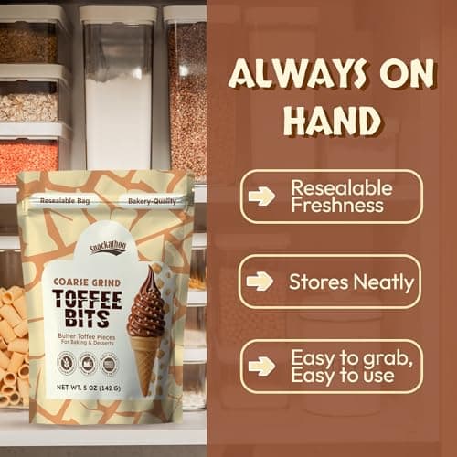 Snackathon Toffee Bits, Coarse Grind, 5 OZ Resealable Bag, Sweet & Crunchy Butter Toffee Pieces for Ice Cream Topping, Baking & Desserts, Made in USA — view 5