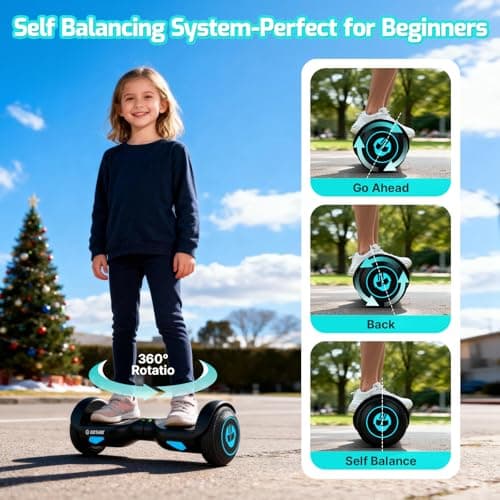 Gotrax Edge Hoverboard with 6.5" LED Wheels & Headlight, Max 6.4km Range & 10km/h Power by Dual 200W Motor, UL2272 Certified and 50.4Wh Battery Self Balancing Scooters for 44-176lbs Kids Adults(Black) — view 2