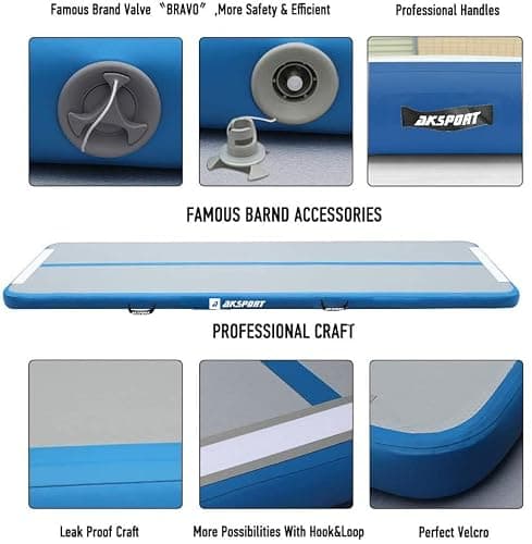 AKSPORT Gymnastics Air Mat Tumble Track Tumbling Mat Inflatable Floor Mats with Electric Air Pump for Home Use/Tumble/Gym/Training/Cheerleading/Parkour/Beach/Park/Water((Light Blue, 9.84ft) — view 3