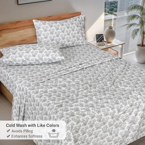 RUVANTI Flannel Sheets Full Size - 100% Cotton Double Brushed Bed Sheets Set, Deep Pockets 16 Inches, All Seasons Breathable & Extra Soft Full Sheets, Warm & Cozy, 4 Piece, Old School Paisley — view 5