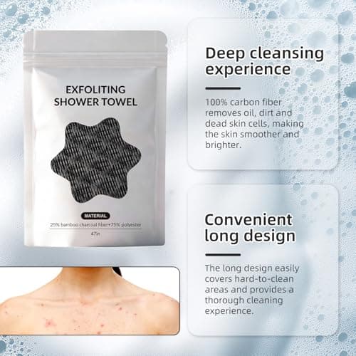 Blissal Exfoliating Shower Towel, Exfoliating Body Scrubber, Premium Microfiber Towel, Bathroom Towel Set for Smooth Skin, Travel Friendly, Quick Drying Travel Bath Washcloth (Black+Pink) — view 2