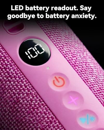 BassBloom Roar 3 Portable Bluetooth Speaker,20W Powerful Sound with JIKE Bass,IPX6 Waterproof,24H Playtime,Bluetooth 5.4,RGB Lights,Wireless TWS Pairing,Outdoor for Camping and Beach (Pink) — view 4