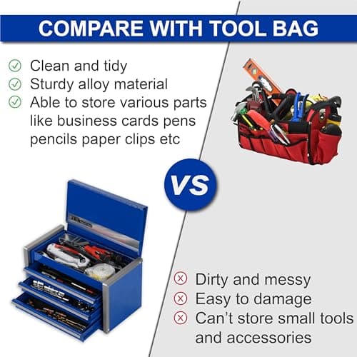 P.I.T. Mini Tool Box 8.6"W X 4.6"D, Portable 3 Drawer Steel Stackable Blue Tool Box with Magnetic Tab Locking, Blue Micro Top Chest with Liner for Tools Storage and Organizers, Home DIY — view 5