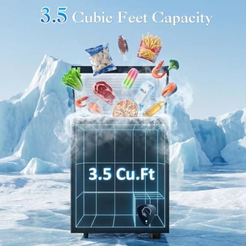 LifePlus Chest Freezer - 3.5 Cubic Feet Deep Freezer Compact Freezer with Fast Cold 7 Adjustable Temperature Convenient Pulley, Small Freezer with Low Noise Energy Saving, Black — view 2