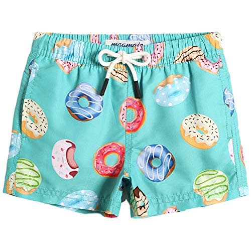 maamgic Boys Swim Trunks Swim Shorts Toddler Bathing Suit Quick Dry Beach Board Shorts for All Ages,Doughnut Green,5-6 Years