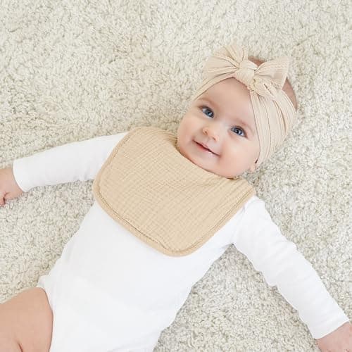 Bearmoss Muslin Baby Bibs 8 Pack 100% Cotton Baby Bandana Drool Bibs for Unisex Baby Girls Boys Toddlers Drooling and Teething (Coconut Mocha) — view 5