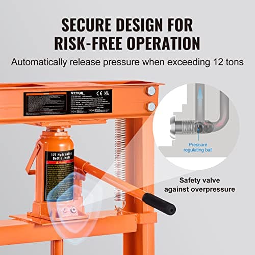 VEVOR Hydraulic Shop Press, 12 Ton H-Frame Hydraulic Garage/Shop Floor Press, Adjustable Shop Press with Press Plates, Heavy Duty Hydraulic Press for Garage, Shop, Workshop — view 2
