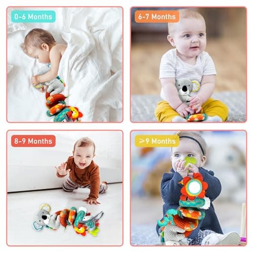 MONSTIME Car Seat Toys for Babies 0-6 Months, Newborn Toys Baby Toys 0-3 Months Stroller Toys, Infant Toys 0-6 Months for Carseat Stroller Crib with Mirror, Rattle, Teether for 0 3 6 9 12 Boys Girls