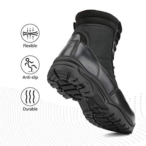NORTIV 8 Men's Military Tactical Work Boots Side Zipper Black Leather Motorcycle Combat Boots TROOPER,Size 10,Black,TROOPER — view 4