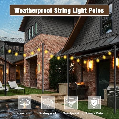 AILBTON 10Ft String Light Poles 4 Pack,Light Poles for Outside Lights,Outdoor with Fence Brackets Hanging Lights,Metal Stand Deck Patio Backyard — view 4