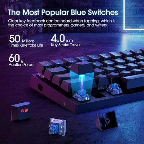 Portable 60% Mechanical Gaming Keyboard,60 Percent Wired Gamer Keyboard with Blue Switches,LED Customization Backlit,61 Keys Ultra-Compact Mini Office Keyboard for PC/Mac/Xbox,Easy to Carry On Trip — view 2