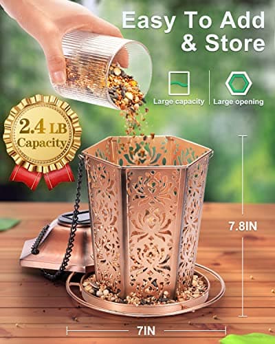 Solar Bird Feeders for Outdoors Hanging - Premium Grade Metal Bird Feeder, Chew-Proof, Weather and Water Resistant Wild Bird feeders, Outside and Garden Decoration — view 5
