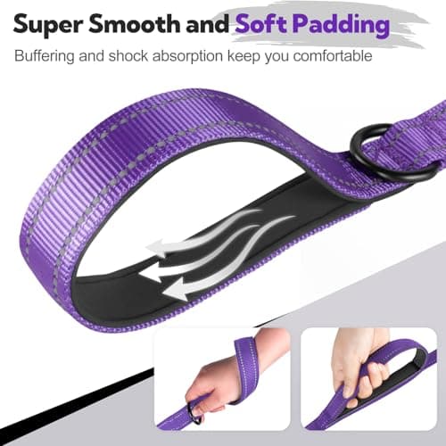 Dual-Handle Dog Leash 6FT, Heavy Duty Nylon with Reflective Threads,Purple — view 2