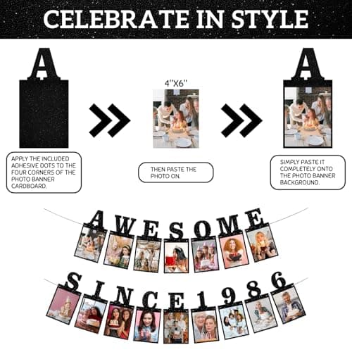 40th Birthday Photo Banner, Black Glitter 4x6 Display — view 4