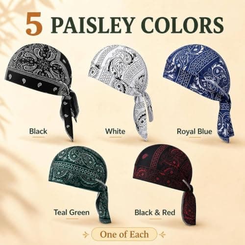 5 PCS Paisley Cooling Headscarf Cap Set, Stretchy Helmet Liner Bandana Cap, Breathable Sweat Wicking Head Wrap Hat, Lightweight Stretch Bandana Beanie for Cycling, Running, Motorcycle Helmet Liner — view 4