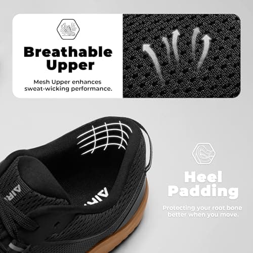 AIRHAS Mens Zero Drop Barefoot Shoes Anatomical Tox Box Sneakers for Men Gym Workout Cross Training Shoes(Black/Gum,11.0) — view 4
