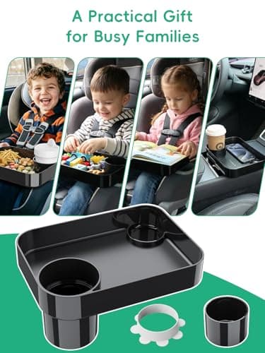 BBSDA Car Seat Cup Holder Snack Tray for Kids, Reduces Mess, Detachable Large Base & Adjustable Ring, Carseat Tray for Toddler, Car Seat Food Tray Eating Table for Kids Travel Road Trip Essentials — view 5
