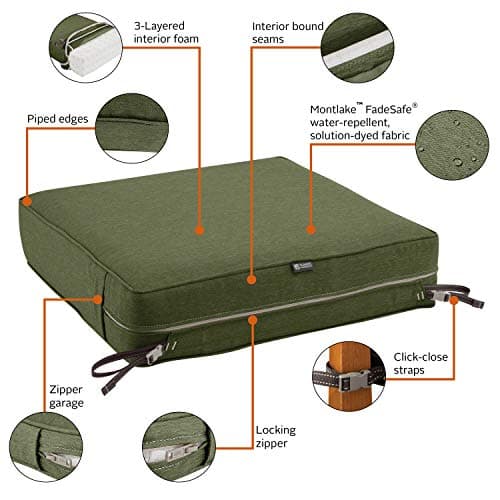 Classic Accessories Montlake Patio Fade Safe Seat Cushion, Heather Fern, 21" Wx21 Dx5 T — view 5