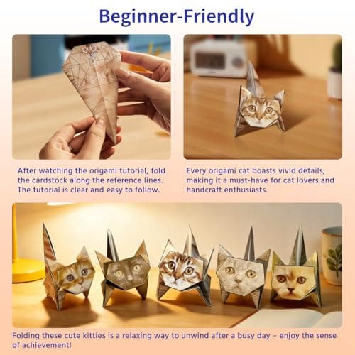 Cute Cat Origami Paper Kit, 3D DIY Paper Cats to Fold, 50 Colorful Sheets, Easy Craft for Beginners, Screen-Free Activity, Desk Decor & Gift for Cat Lovers (动物) — view 5