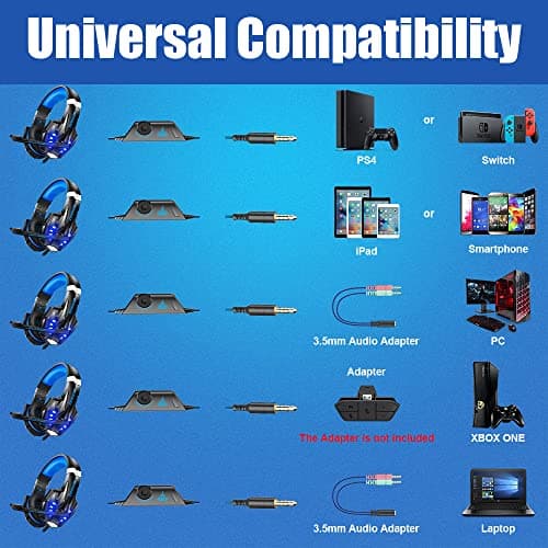 BENGOO G9000 Stereo Gaming Headset for PS4 PC Xbox One PS5 Controller, Noise Cancelling Over Ear Headphones with Mic, LED Light, 7.1 Surround Sound, Soft Memory Earmuffs for Nintendo Xbox Series X|S — view 5