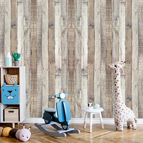 Yun-aeon Natural Wood-Grey Wood Contact Paper Peel and Stick Wallpaper 17.3”x 80”Self Adhesive Removable Vintage Faux Wood Wall Paper Plank Shelf Home Decoration Kitchen Counter Cover Use — view 4