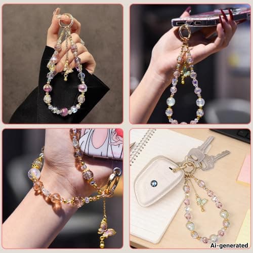 MXHLXRMP Beaded Wristband With Crystal Bow Pendant - Cute Phone, Keychain, And Camera Wristband, Versatile Decoration For Phone Cases And Bags (Butterfly Green) — view 3