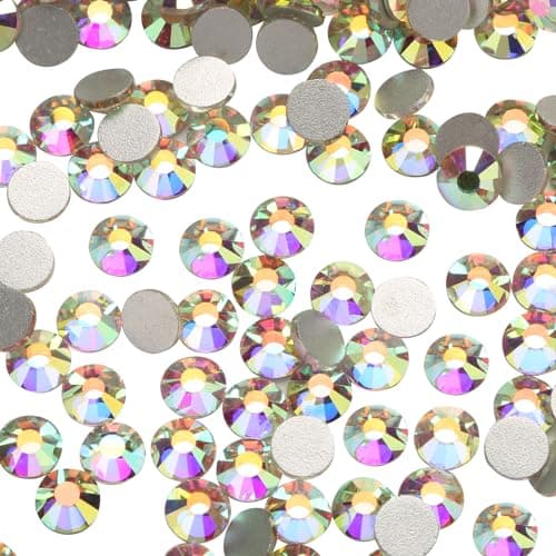 Jollin 1440pcs Glue Fix Crystal Flatback Rhinestones Glass Diamantes Gems for Crafting Nail Art Crafts Decorations Clothes Shoes 4.8mm (ss20, Crystal AB)